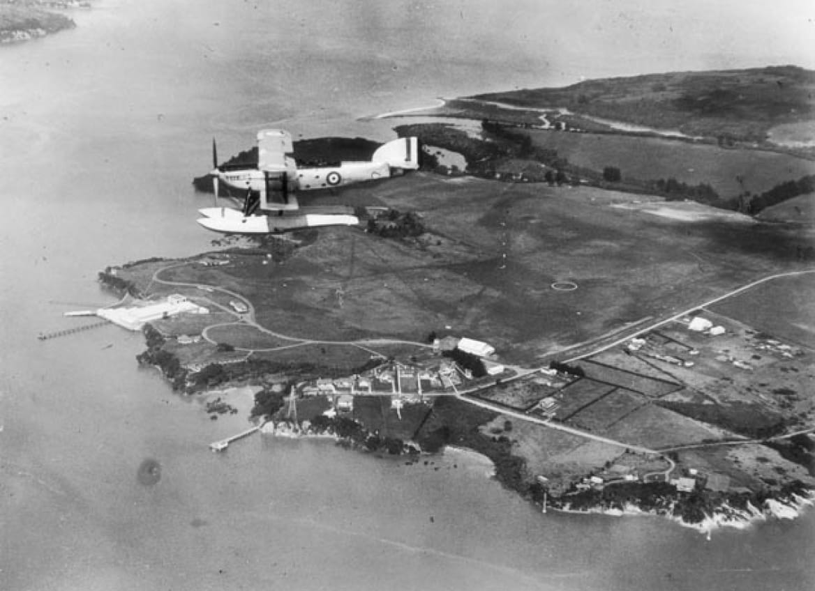 Hobsonville Point - old photo of aerial view with plan